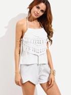 Romwe Grey Tassel Embellished Halter Neck Top With Shorts