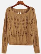 Romwe Yellow Drop Shoulder Open Knit Sweater