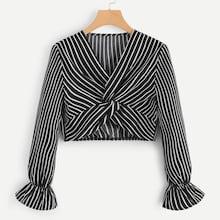Romwe Striped Twist Front Blouse