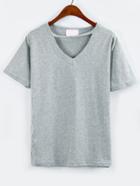 Romwe Grey Cutout V Neck Drop Shoulder T-shirt