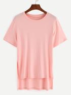Romwe Pink Dip Hem Split T-shirt