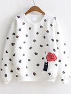Romwe White Cartoon Print Sweatshirt With Embroidery Patch
