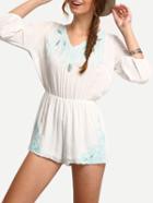 Romwe Mint Green In White V Back Jumpsuit