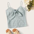 Romwe Polka Dot Tie Front Cami Top
