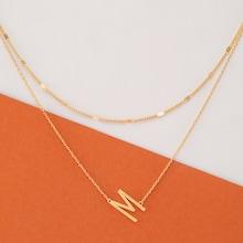 Romwe Dainty Layer Gold Chain Letter M Pendant Necklace