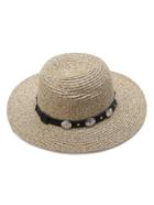 Romwe Apricot Straw Hat With Faux Leather Band