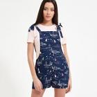 Romwe Self Tie Shoulder Pocket Front Pinafore Romper