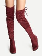 Romwe Burgundy Suede Lace Up Over The Knee Boots