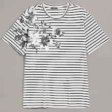 Romwe Guys Floral Print Striped Tee