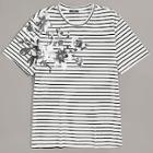 Romwe Guys Floral Print Striped Tee