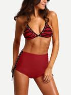 Romwe Haltter Lace-up Hight Waist Bikini Set