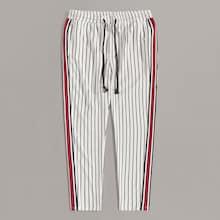 Romwe Guys Drawstring Waist Tape Side Pinstripe Pants