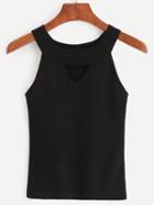 Romwe Black Ribbed Neck Cutout Knitted Top