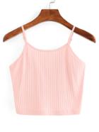 Romwe Ribbed Knit Crop Cami Top - Pink