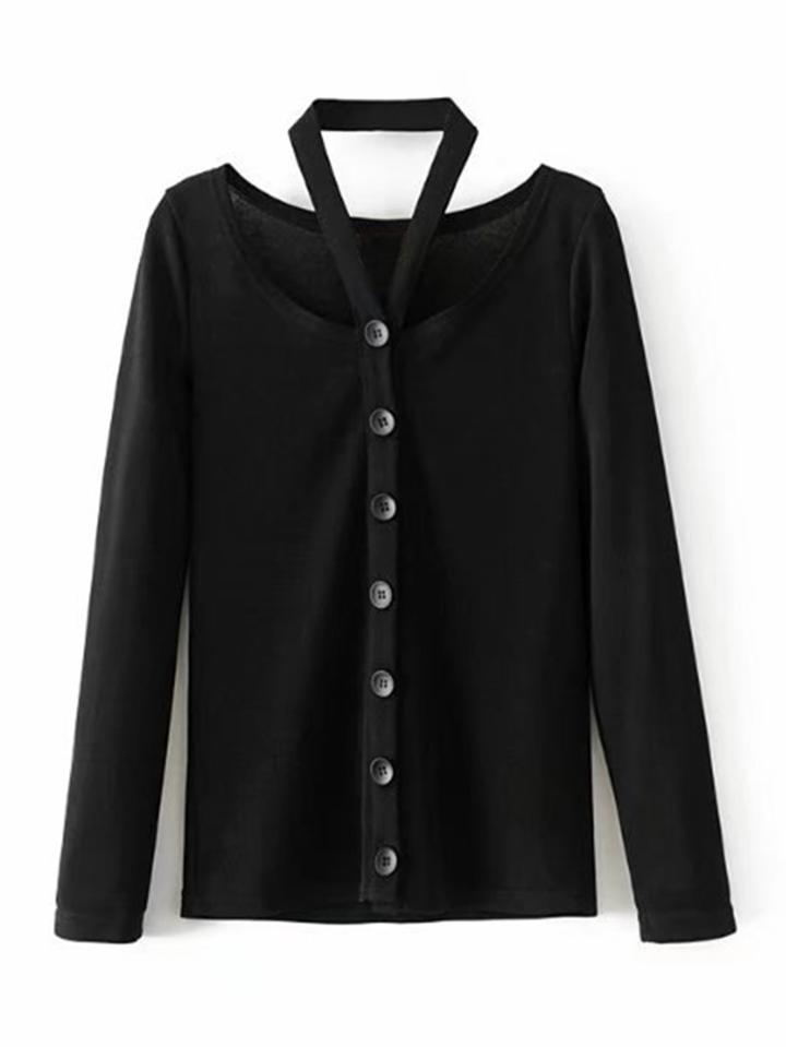 Romwe Halterneck Single Breasted Knitwear