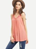 Romwe Red Lace Patchwork Pleated Tank Top