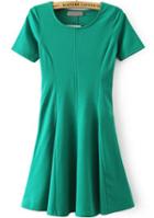 Romwe Short Sleeve Flare Green Dress