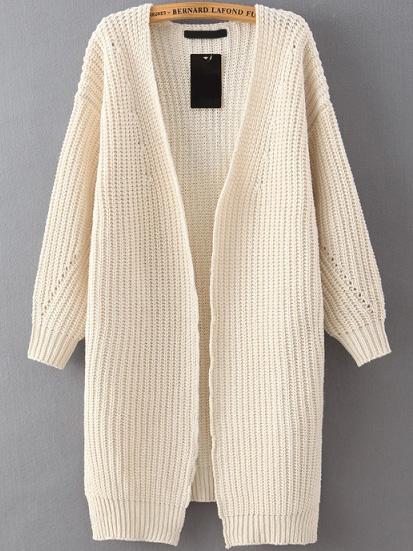 Romwe Side Split Hollow White Cardigan