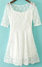Romwe Scoop Neck Lace White Dress
