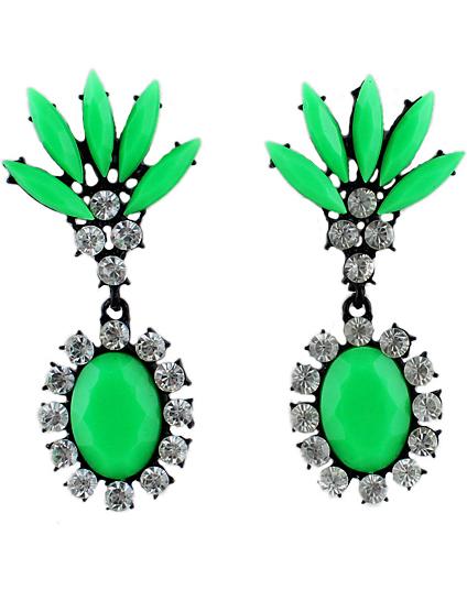 Romwe Green Gemstone Black Diamond Earrings