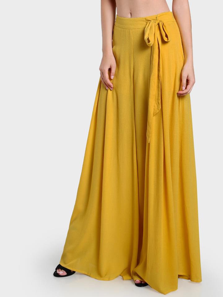 Romwe Side Tie Pleated Culotte Pants