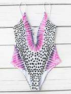 Romwe Polka Dot Criss Cross V Neck One-piece Swimwear
