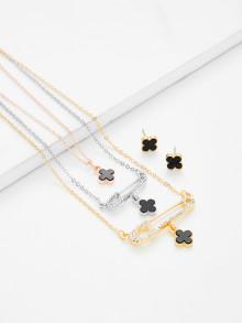 Romwe Flower Pendant Necklace & Earring Set
