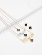 Romwe Flower Pendant Necklace & Earring Set