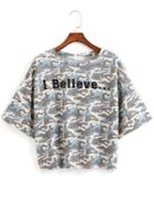 Romwe Camouflage Letter Print T-shirt
