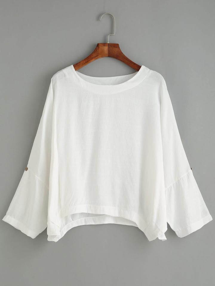Romwe White Drop Shoulder Asymmetric Hem Top