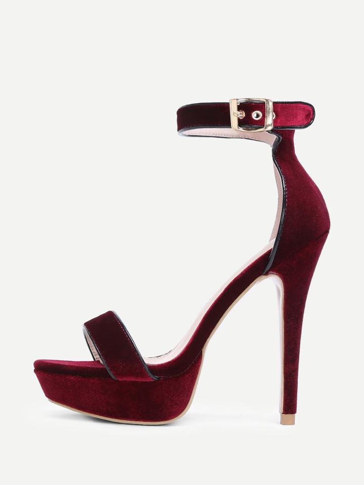 Romwe Ankle Strap Velvet Stiletto Sandals