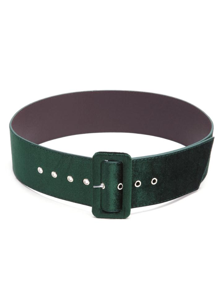 Romwe Green Velvet Covered Pin Buckle Belt
