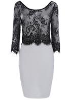 Romwe Contrast Lace With Zipper Bodycon Dress