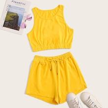 Romwe Solid Tank Top & Drawstring Waist Shorts