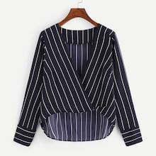 Romwe Overlap Dip Hem Striped Blouse