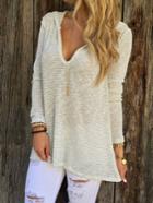 Romwe Apricot Hooded Long Sleeve Sweater