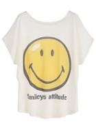 Romwe Beige Emoji Print T-shirt