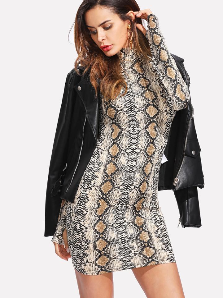 Romwe High Neck Digital Printed Bodycon Dress