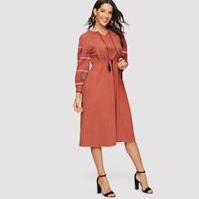 Romwe Tassel Tie Neck Drawstring Waist Tribal Dress