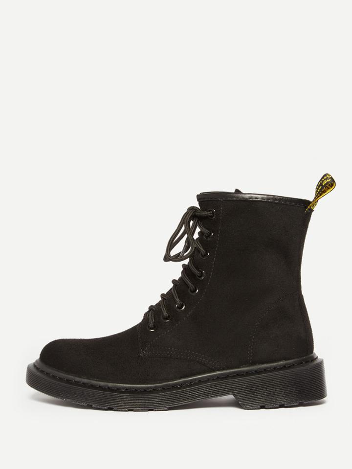 Romwe Round Toe Lace Up Suede Ankle Boots