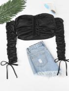 Romwe Ruched Drawstring Crop Top
