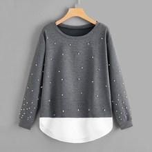 Romwe Plus Beaded Contrast Panel Sweatshirt