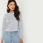 Romwe Crop Striped Sweatshirt