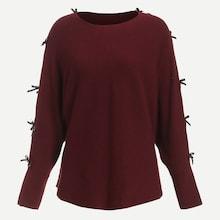 Romwe Pearl Beaded Bow Embellished Sweater