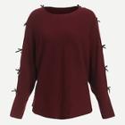 Romwe Pearl Beaded Bow Embellished Sweater
