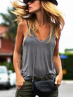 Romwe Grey Scoop Neck Drop Armhole Tank Top