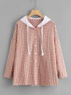 Romwe Drop Shoulder Plaid Hooded Shirt