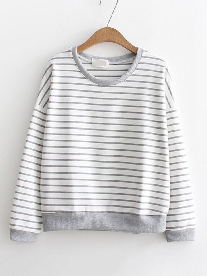 Romwe Heart Patch Striped Sweatshirt