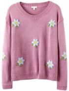 Romwe Round Neck Crochet Pink Sweater