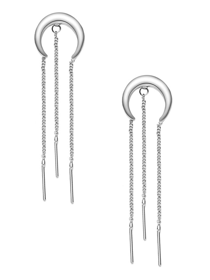 Romwe Silver Plated Moon Design Chain Tassel Earrings